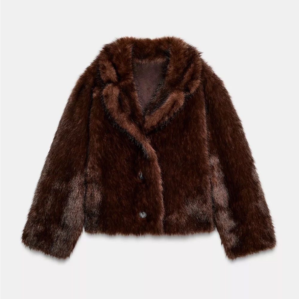 Zara Faux Fur Brown Reversible Jacket Coat